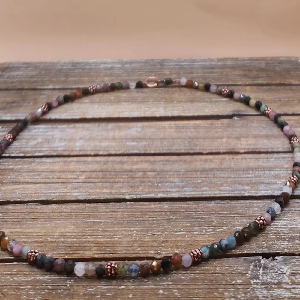 Watermelon Tourmaline and Copper Beaded Necklace